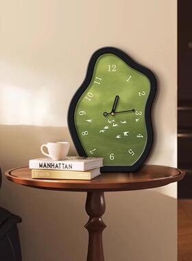 中古风绿飞鸟客家桌厅面摆08470569件时钟电视柜摆台钟色用静音卧