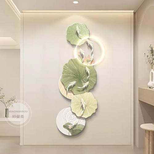 鱼装图带入户玄关饰画1234679_走壁廊过道奶油风led灯画简约小清