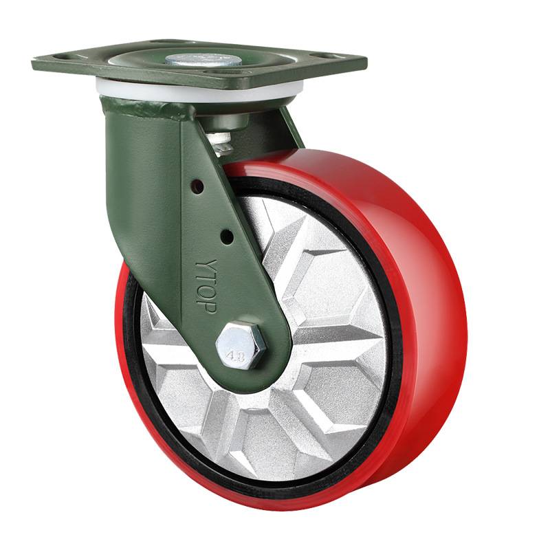 YTOP卓烨锰钢脚轮22G重型4/5/6/8寸平面铁芯PU万向轮刹车轮固定轮