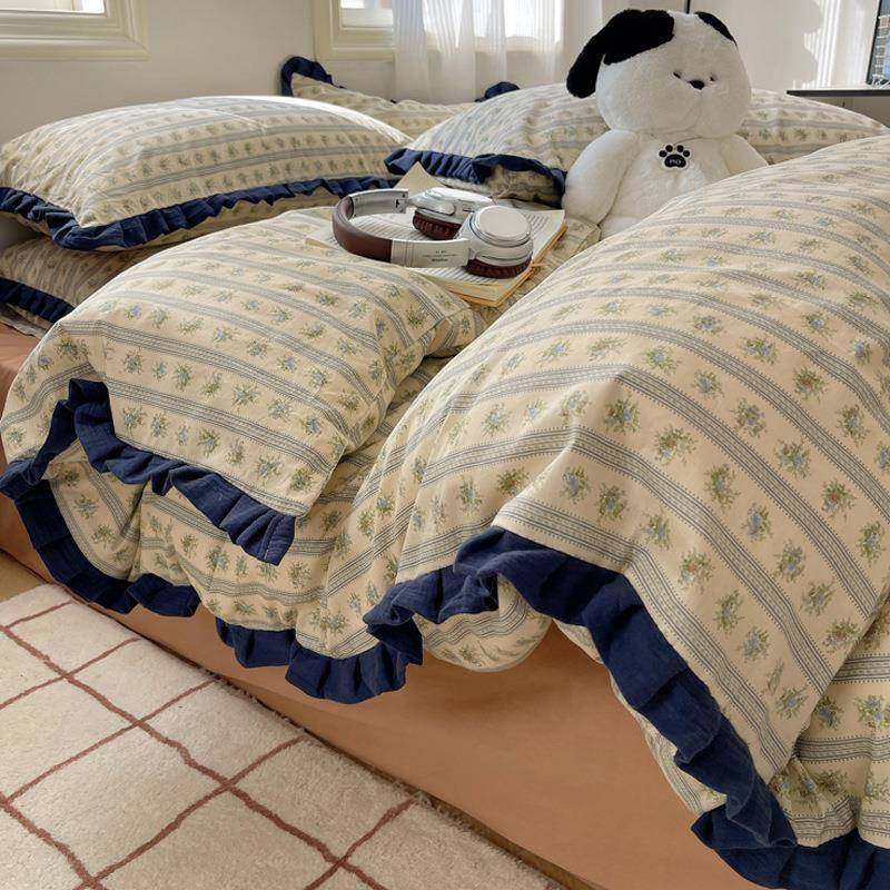 冬纯棉床上四件套田园三全季棉床品被套学生宿EX21219舍床单人件