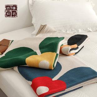 全M22007棉薄花毛朵线针织盖毯巾办公午轻休毯沙发家居软装 配饰