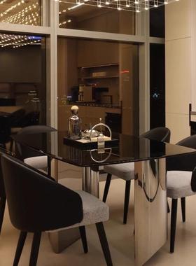 意式极简餐桌椅组锈24999合端钢化玻璃长方形现桌简约代家用不高