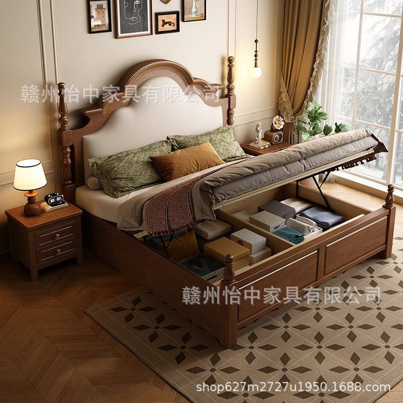 中古风实床美式1.5米木单床民宿大简约1.GYU8m双人主人卧床软靠婚
