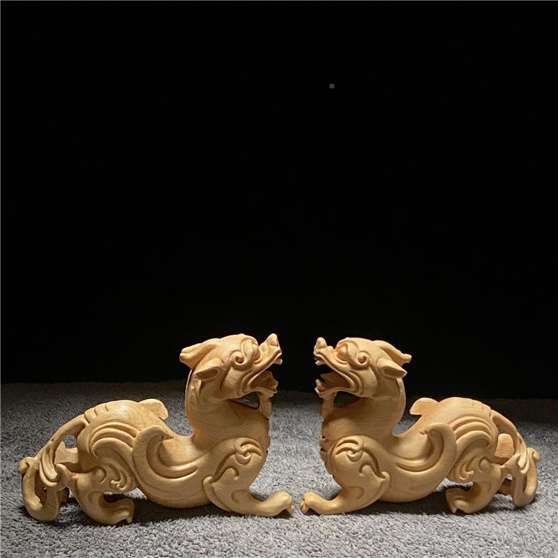 崖柏藏小叶黄木雕杨客厅摆件把把玩貔貅动物手件草龙神兽YSQ文玩