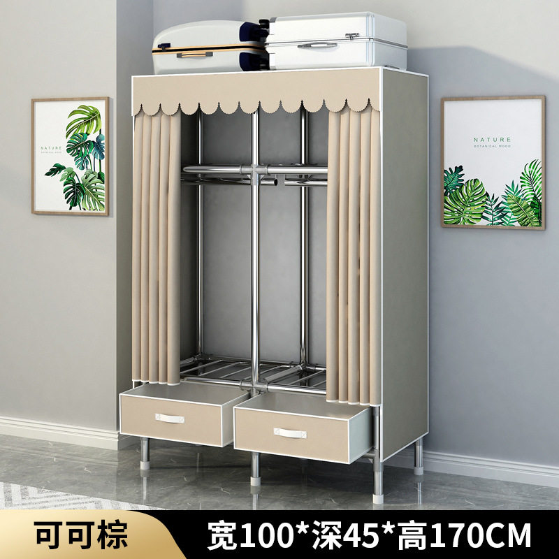 布衣柜钢管全钢架衣柜带抽屉卧室收纳柜柜子空间扩容衣橱家用
