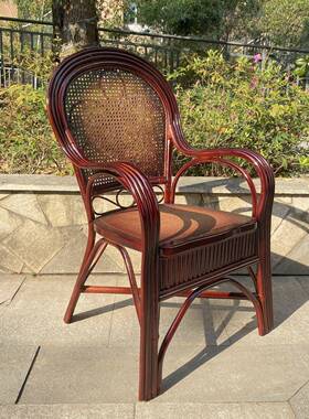 休闲电脑阳15981台天然真藤单人办老式藤椅靠背椅三人件套腾滕老