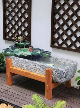 ?庭院户外流摆环件落地鱼池阳台园生财BLH花室外院子造景水循水景