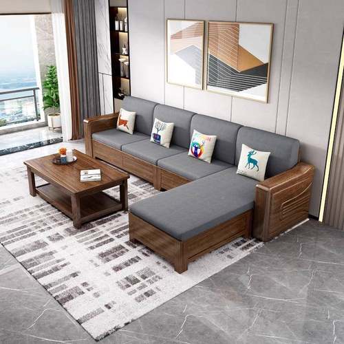 胡桃中式实木发型客沙厅H503#转角木贵妃沙发现代简约小户组合厂