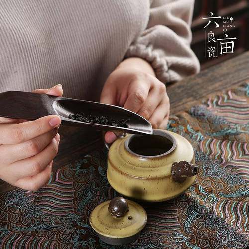 古花功夫配件茶窗道六君子茶夹匙茶托茶檀木古铜实茶TM-58301木茶