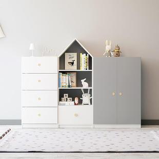 9实木儿童衣柜衣家用卧室柜小柜W男孩女孩组合书架90943收纳储物
