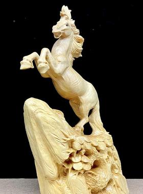 乐肖功清黄杨SMH木雕办公室中式生摆马到成立马发财家居送礼件工