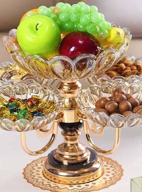 高端精美水果盘DCD厅上档次客欧风多旋美转层水晶玻璃组合装高档