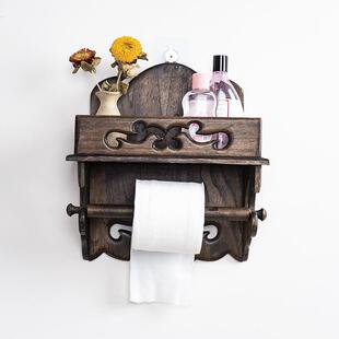 泰国毛生巾纸巾架复古卫间实卷纸筒东南亚风格厕纸木1258手纸挂