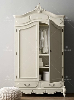RH出口外贸法式欧式实木衣柜橡木卧室小户型2门衣橱儿童衣柜白色