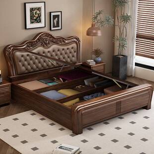 2025新款实木主卧床软包靠垫高端大气老年人1米5的床加床垫双人床