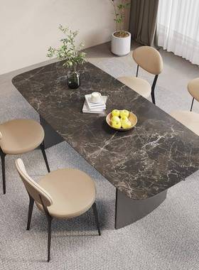阿巴意YFL式轻奢洞岩板米家用饭桌小石丰户型德利岩板餐桌椅组合
