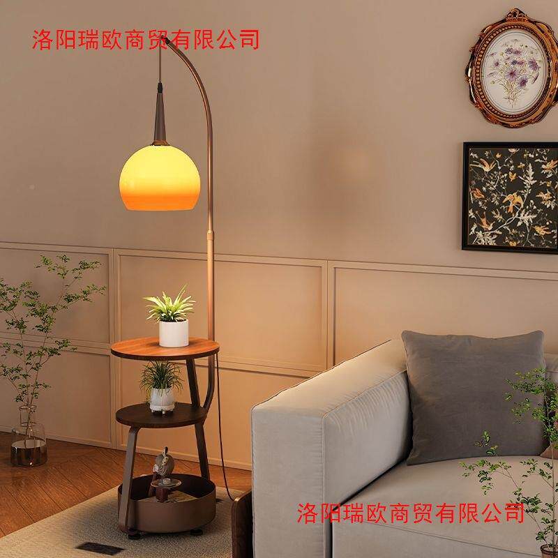 落地灯客厅中古风卧架室古床头柜一体置物客厅沙氛围938法发式茶