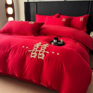 刺四绣件被套婚庆大婚红色绣花套结房厂家直供双人床单被罩四季通
