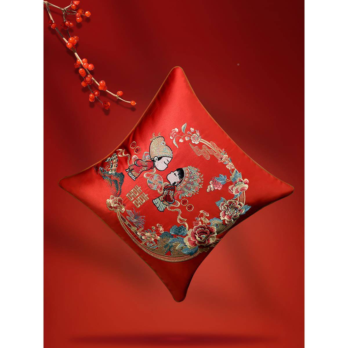 婚结婚喜字抱枕一婚对庆靠红色垫沙发客厅新喜庆婚FS756449房压床