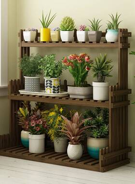 ft2024新款花架子防腐实木质多层室内阳台客厅多肉落地式简约置物