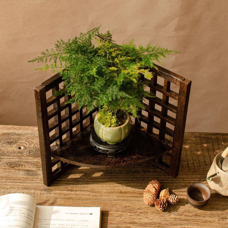 实木小屏艺镂风桌面摆件空手工中古风装饰WEX仿古茶具花架屏风品