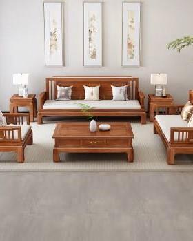 客代厅实木沙发中组式仿全古现UGV家具客厅合套大户型实木古典雕