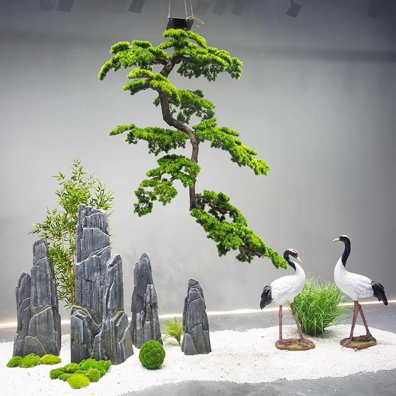 迎客松仿真摆树仿真松树吊绿挂式假树造景倒挂新中式植装饰件大型
