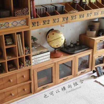 叁复文古桌面收纳盒抽屉式木质物柜手账置具画笔书PJ19901桌杉整