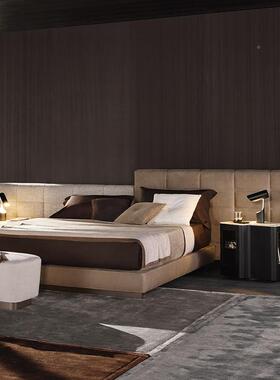 劳伦斯床床意式极简宽KGN屏t床平层床别墅大豆腐块床磨砂布baxer