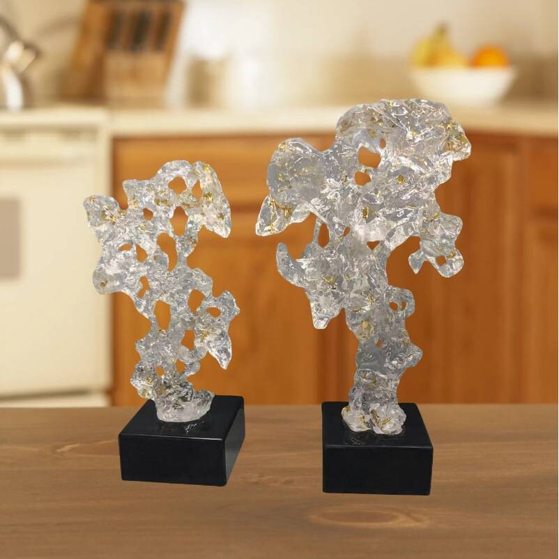 创意透明太湖石摆件家居装饰中式艺术客厅摆件轻奢风装饰工艺品