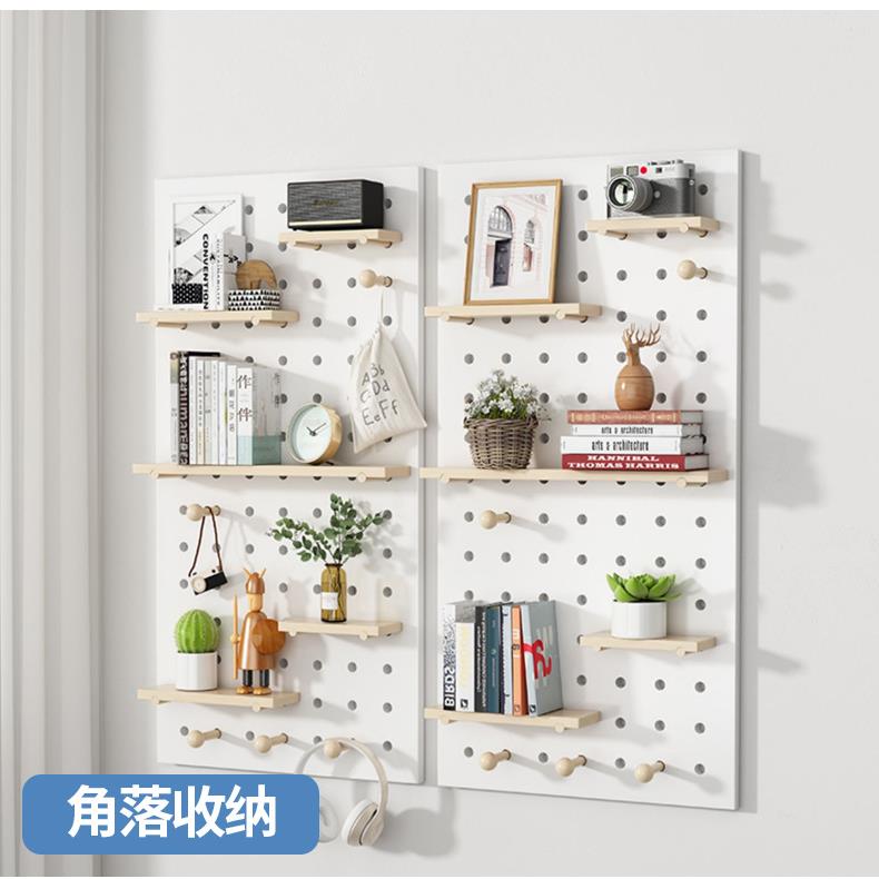 白色实木洞洞物板墙隔上置架木入质收纳墙壁挂户玄关展示架书8888