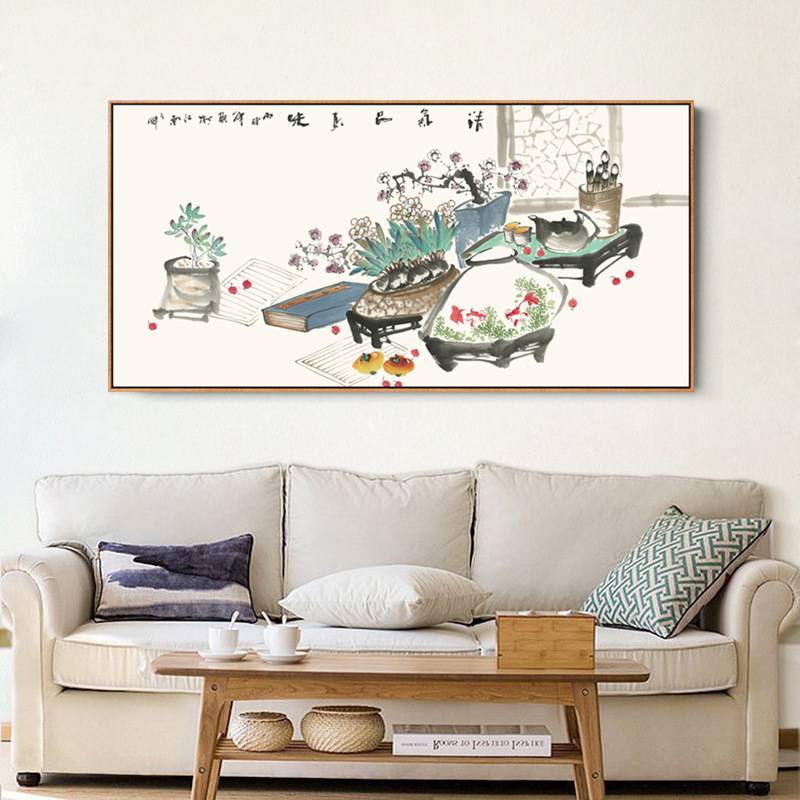 中式水墨装饰画客厅餐厅书房挂画单幅横幅玄关挂画家居饰品壁画
