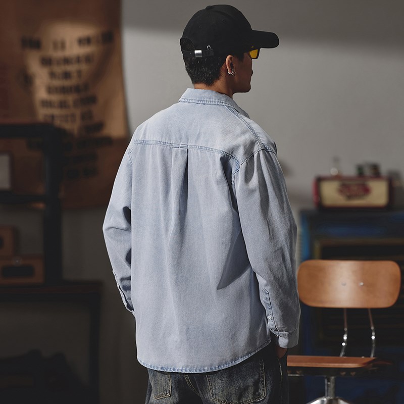 薄款日系浅蓝牛仔衬衣男胖子加肥加大码宽松显瘦衬衫300斤240/280