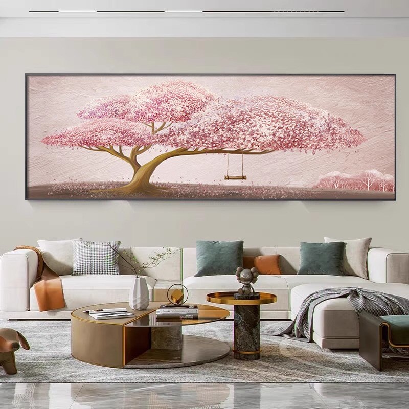 现代客厅横版挂画简约沙发背景墙装饰画寓意好发财树平面床头壁画图片