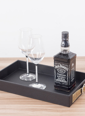 橙色皮革托盘摆件 样板间PU皮质黑色餐盘果盘 首饰展示盘长方形