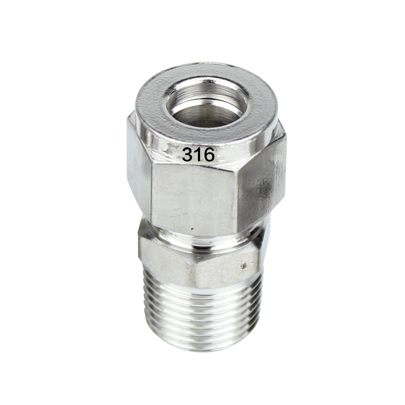 316L不锈钢单双卡套直通终端接头 气源仪表铜管钢管英制外螺纹PT