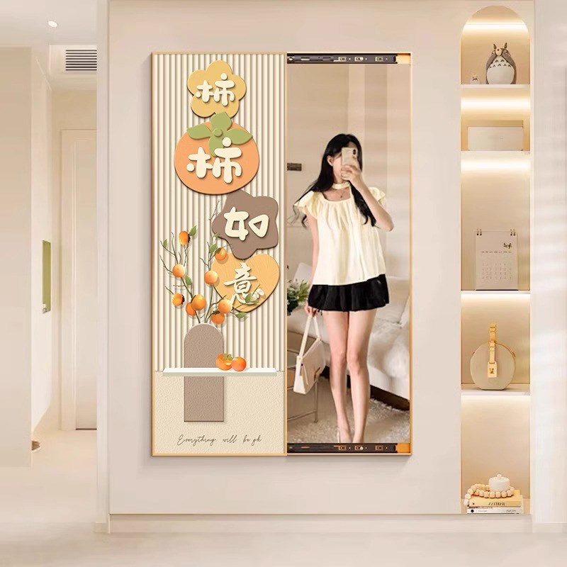 全身镜试衣镜客厅玄关画穿衣镜壁画装饰画隐藏式推拉可画镜子定制图片