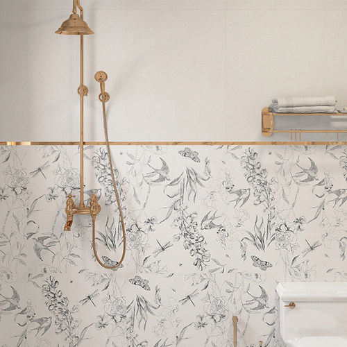 燕子壁纸花砖 卫生间瓷砖奶油风厨房墙砖洗手间微水泥浴室背景墙