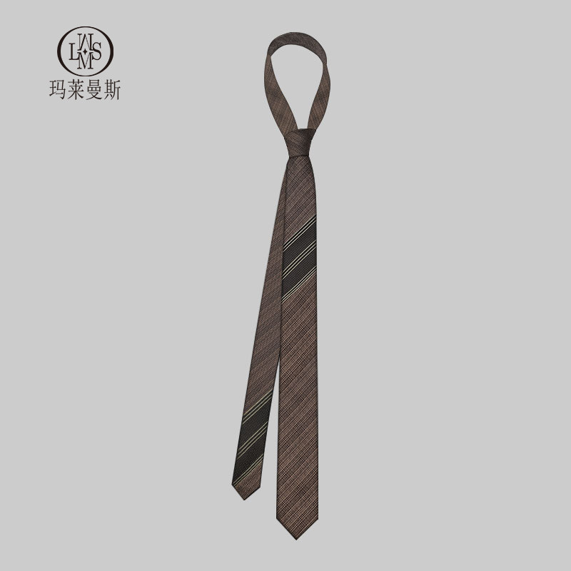 学院风领带男f衬衫装饰女韩版细窄时尚棕色斜条纹简约手打潮5.5CM