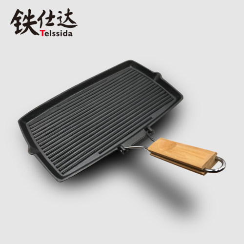 长方形加厚铸铁煎锅牛排锅烤肉锅A无涂层不粘锅条纹煎锅横纹煎鱼