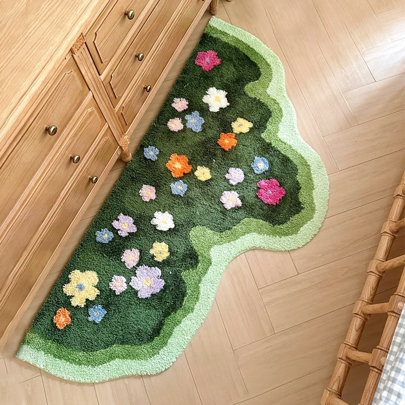 ins风不规则苔藓地毯女孩卧室床边毯多巴胺客厅沙发簇绒毛毯地垫