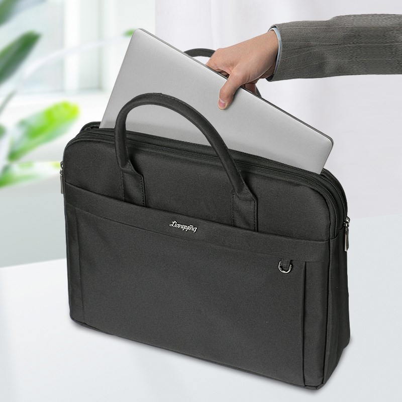 男士商务公文包手提双格分区收纳双排拉链公事包办公通勤文件包