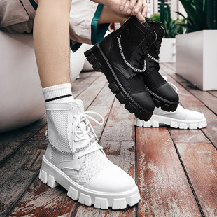 夏季 男10cm马丁靴男高帮夏天透气网面镂空厚底高跟男靴子 内增高鞋