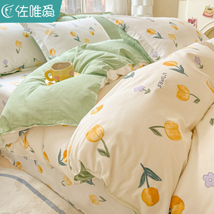 全棉单被套纯棉床单被罩学生宿舍小清新印花单人P被单三件套1.5米