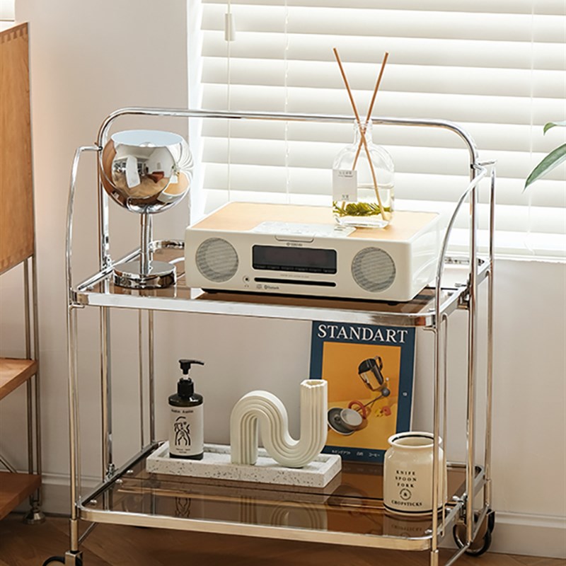 中古小推车网红ins客厅沙发边几小茶几可移动餐车置物架玻璃推车
