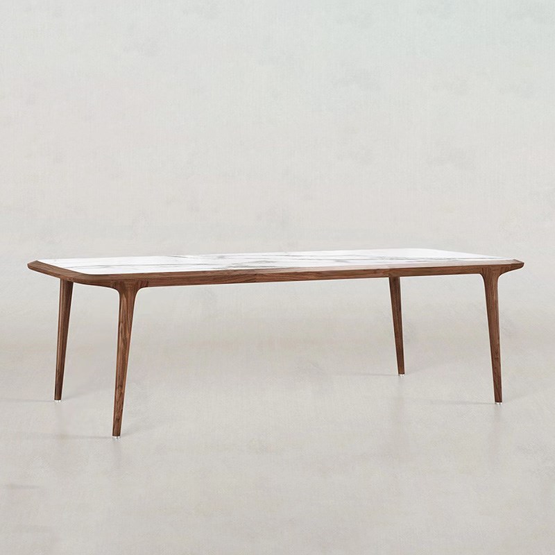 现代简约胡桃木四方餐桌大理石台面餐厅北美实木餐桌茶几办公桌子