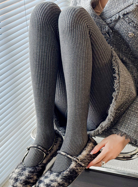 烟灰色连裤袜女秋冬季加厚保暖咖啡色打I底裤韩版竖条纹显瘦踩脚