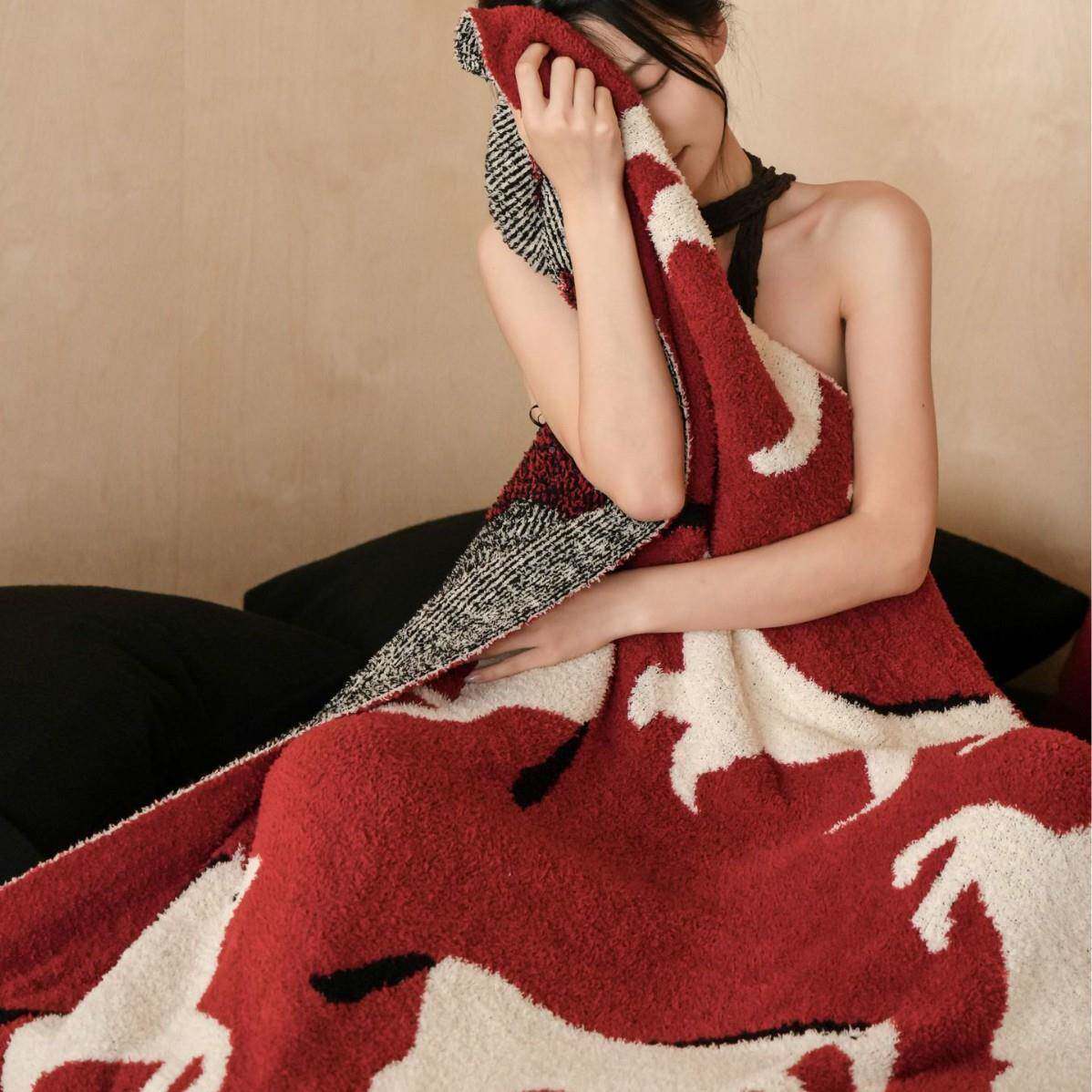 圣01诞毛氛围感沙发盖披肩针织半边绒床尾婆毯毯子送老女友毯礼物
