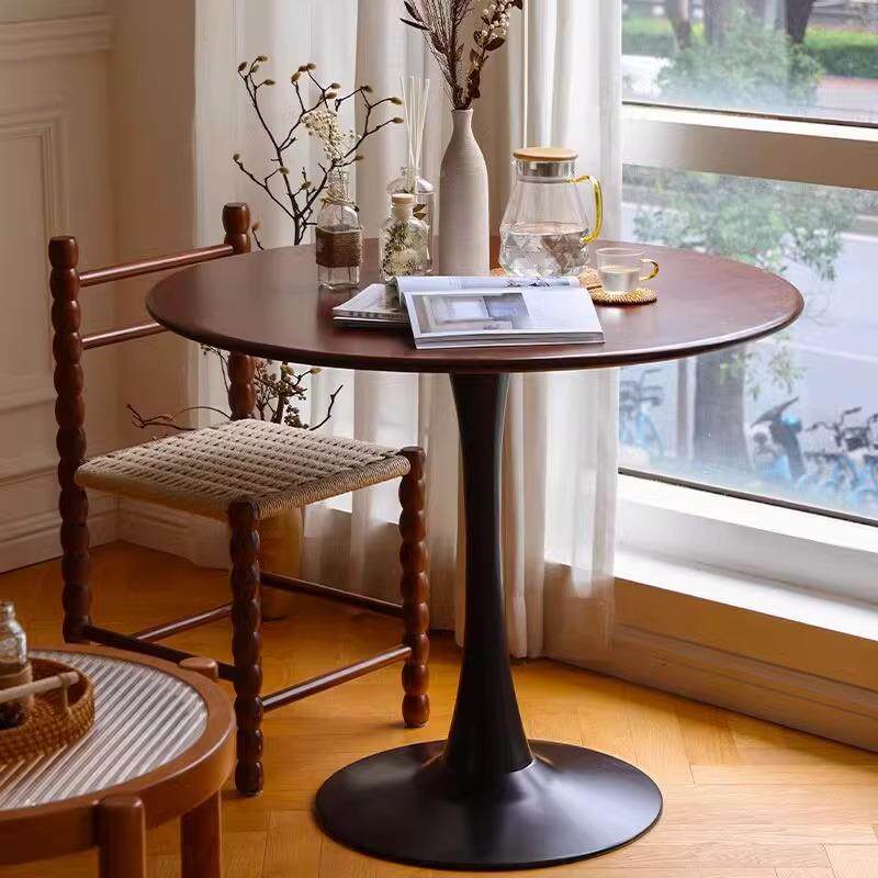 复金中古风实洽木小圆桌郁郁金香香圆形餐桌小户型家用阳台咖啡谈