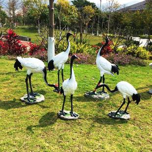 外户玻璃仿真仙钢鹤顶鹤雕鹤1塑花园假山水丹池园林装饰摆件庭院